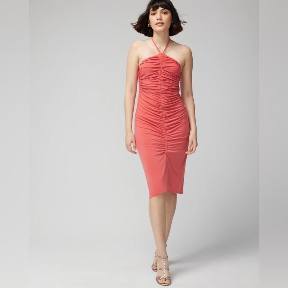 NWT WHBM Sleeveless Ruched Halter Matte Jersey Midi Dress SZ LG